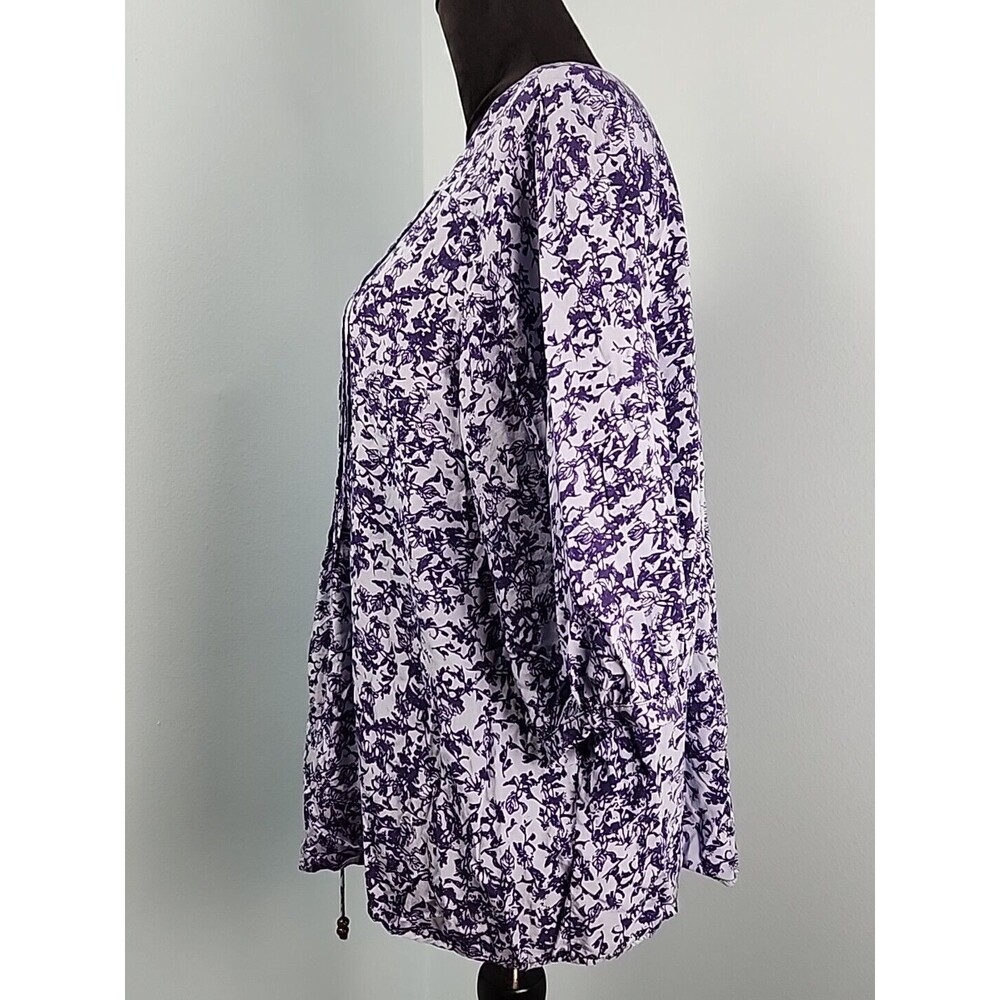 Knox Rose Size x1 Blue Floral V-Neck Ruffled Boho Top Shirt Peasant Blouse Tie - Picture 13 of 15